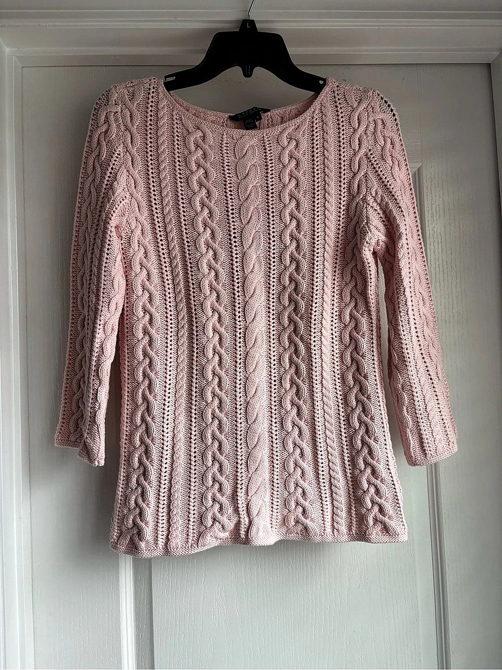 Lauren Ralph Lauren Cable Knit Sweater in Pink Size Medium